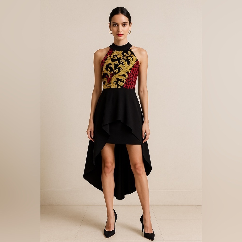 🌟 🌟NY & Co 7th Ave High-Low Halter Tunic Blouse - Yellow, Red, Black🌟🌟